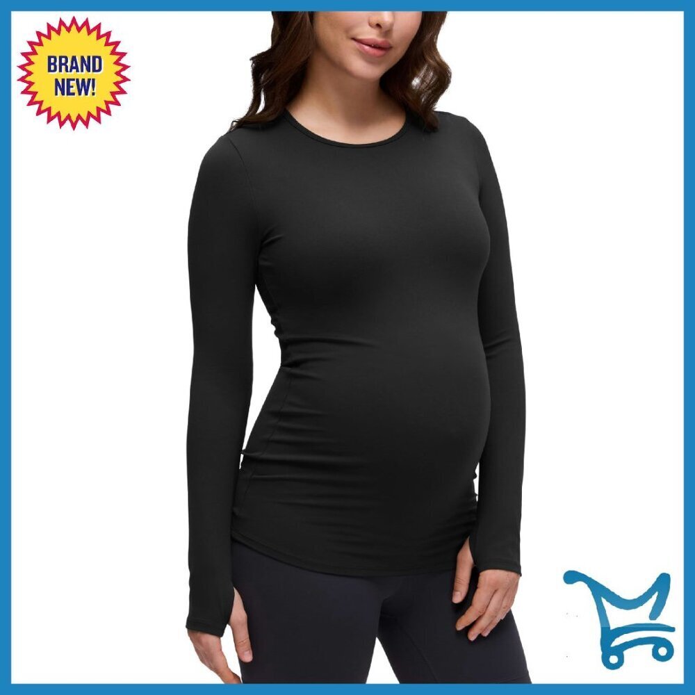 Maternity Long Sleeve Yoga Tee - Soft Stretch Fabric - Thumbholes